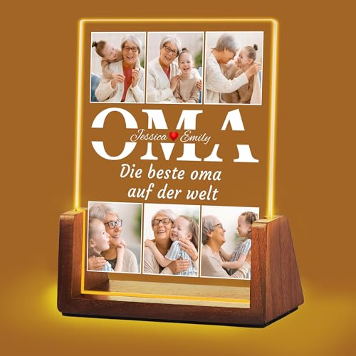 Idiyfun Personalisierte Muttertag Sinnvolle Geschenke für Oma, Fotolampe Personalisiert Bilderrahmen, Personalisierte Lampe mit Foto, Fotogeschenke, Beste Oma Geschenke, Geburtstagsgeschenk für OMA