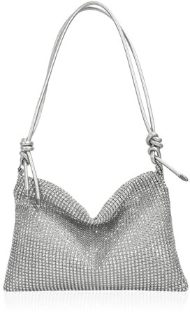 YZROHYI Bolsos de Fiesta Mujer Boda,Bolso de Noche,Clutch Elegante,Bolso Brillantes,Bolsa Diamantes Citas,Bolsa de Embrague Manera,Bolsos de Mano Pedrería,Bandolera Moda Bolsoes de Novia-Plata