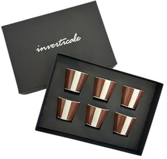 Generico Set di 6 Tazzine da Caffè, Porcellana Marrone e Bianco, Design Moderno, Confezione Regalo