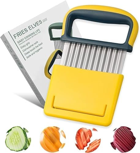 Crinkle Cutter,Crinkle Chip Cutte,Potato Chipper Chip Cutter,Stainless Steel Crinkle Cut Chips for Various Fruits Vegetables Waves Cutting Tool (Yellow)