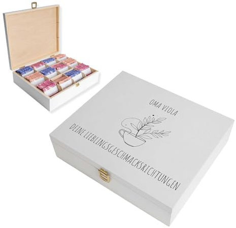 Creative Deco Große Teebox Holz | Weiß | Personalisierte Geschenke Teeliebhaber Wunschtext Individuelles Geschenk | Teekiste 12 Fächer | Geschenkkiste Geschenkbox für Frauen, Männer