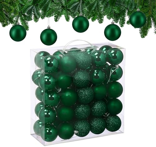 Relaxdays Christmas Baubles, Set of 50, Tree Ornaments, Holiday Decorations, Plastic, Shatterproof, 6 cm, Dark Green