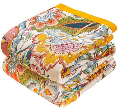 HOORDRY Bohemian Wende-Sofa-Überwurf, 100 % Bio-Baumwolle, atmungsaktiv, weich, Sofaüberwurf, groß, 3-Sitzer, Sessel und King-Size-Tagesdecke. 230 x 250 cm, bunte Blume