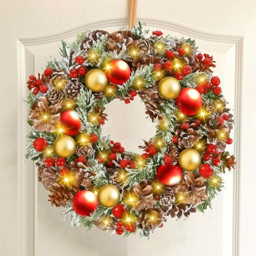Weihnachtskranz Haustür Deko Künstlich,Künstliche Weihnachten Haustürkranz Aussen 40cm,Türkranz Weihnachten Außen,Künstlicher Weihnachtskranz,Türkranz Dekoration für Innen Außen