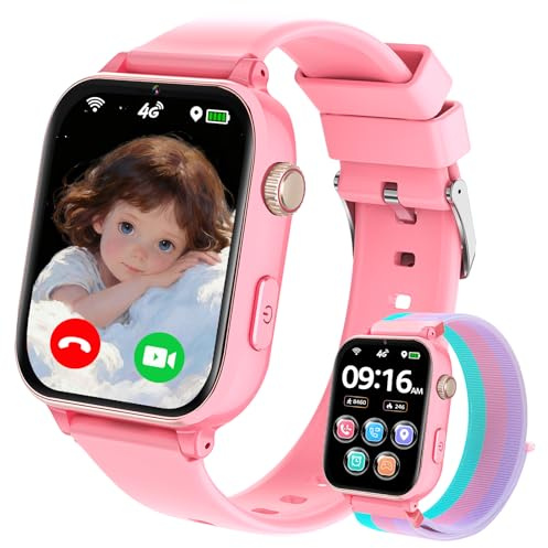 Smartwatch Kinder GPS und Telefon, 4G Uhr Smart Watch Kids mit Videoanruf Anruffunktion Voice Chat WiFi SOS Spiel Wecker Schulmodus, Geschenk Kinderuhr für Kinder Jungen Mädchen 4-12 Jahren, Rot