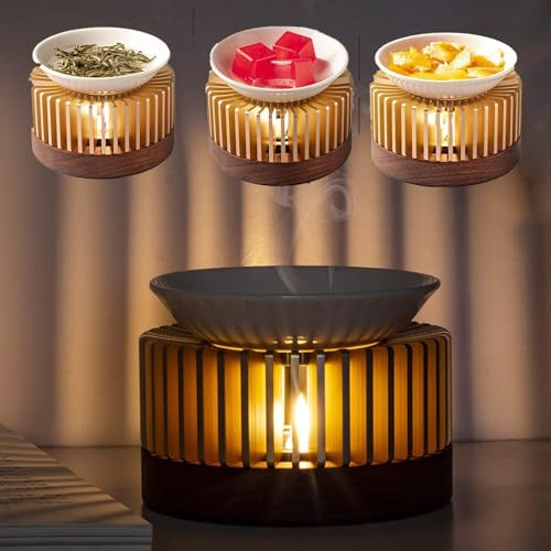 Duftlampe Teelicht, Aluminium Duftlampe für ätherische öLe mit Keramikschale Abnehmbarer Design Als Stövchen Verwendet Werden Kann für Aromatherapie und Dekoration (Gold 11cm Durchmesser)