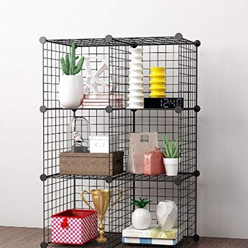 WAHEWUD Black Steel Wire Mesh Cube Storage Rack Foldable Bookrack Organizer for Home Office 4 tier 1110 x 750 x 370 mm