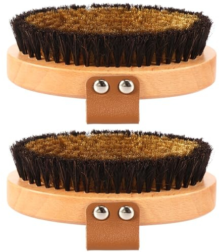 2 cepillos corporales, seco, de masaje corporal, de cobre, de baño, facial con finos alambres de cobre (color madera natural)