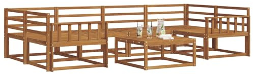 vidaXL Outdoor-Sofagarnitur 7 pcs Natur Massivholz Akazie, Modernes Outdoor-Sofaset, langlebige Gartenmöbel für Patio, Poolbereich, Hinterhof-Couch und modulares Sofa.
