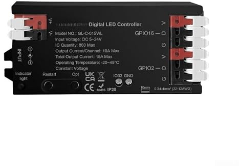 für ESP32 Kompatibel für RGB LED Controller 5-24V mit App und Fernbedienung für WS2812B SK6812 Streifenbeleuchtung 100+ dynamische Effekte DIY Projekt bereit (Schwarz)
