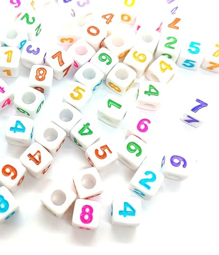 100pcs 7mm Cube White + Colourful Number Acrylic Beads