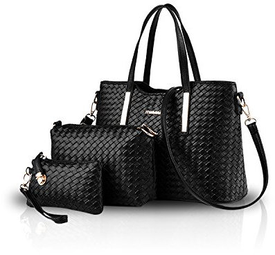 NICOLE & DORIS Fashion Women Handbags 3 Pcs Set Bag Large Capacity Tote Bag Crossbody bag Simple Clutch bags Ladies Purse Shoulder bags Black