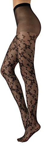 CALZITALY Fein Strumpfhose mit Blumenmuster | Fashion Gemusterte Strumpfhosen | Schwarz | S/M, L/XL | 20 DEN | Made in Italy