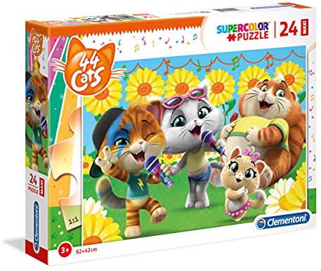 Clementoni 28500 Maxi 44 Cats – Puzzle 24 Teile ab 3 Jahren, farbenfrohes Kinderpuzzle mit extra großen Puzzleteilen, Geschicklichkeitsspiel für Kinder