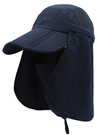 Kinder Jungen Mädchen Safari Cap mit extra langem Nackenschutz Anti UV Abklappbar Baseball Mütze für Camping Outdoor - 50-54 Navy Blau