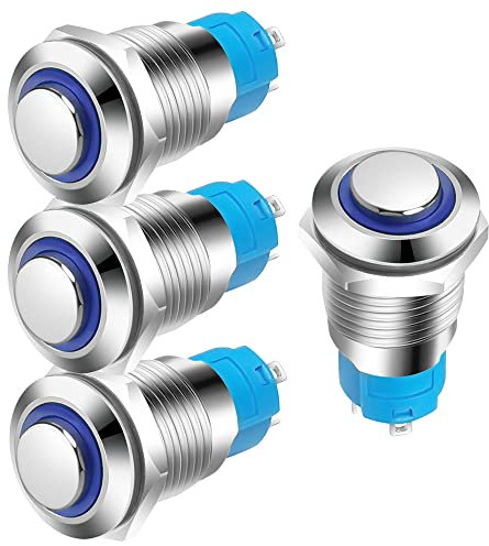 Gebildet 4pcs 12mm 3A 12-24V DC Momentaneo Pulsante Con LED Indicatore Impermeabile Pulsante in Acciaio Inossidabile ON/OFF(Testa Alta)