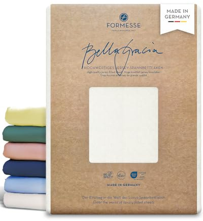Bella Gracia La Piccola hochwertiges Jersey-Spannbettlaken Topper: weich | FORMESSE Farbe Leinen; 90x190-200cm, bis 12cm; 97% Baumwoll-Kompaktgarn, 3% Elastan; pillingarm, faltenfrei, 60°C