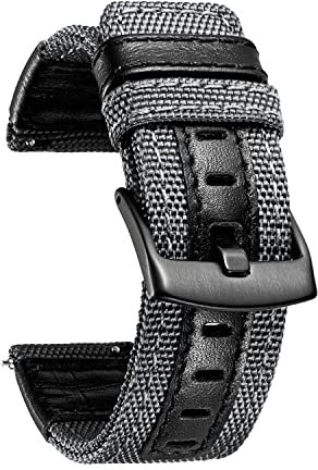 BINLUN Segeltuch Uhrenarmband 18 20 22 24mm Sport Canvas Leder Uhrenarmbänder für Herren Smartwatch Armband Kompatibel mit Samsung Kompatibel mit Garmin Kompatibel mit Huawei Kompatibel mit Amazfit