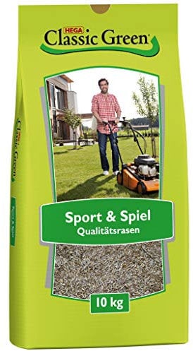 CLASSIC GREEN Rasensaat Sport und Spiel 10kg | Fußballrasen und robuster Grassamen | Premium Rasensamen für dichten, belastbaren Rasen | Rasendünger | Rasensaatgut für Sport, Spiel und Garten