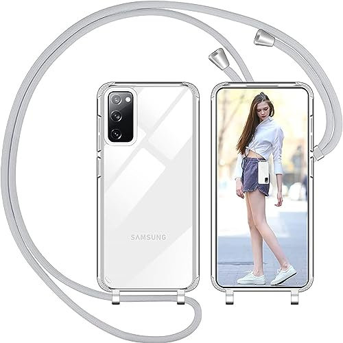 Nupcknn Liquid Silikon Handykette Hülle für Samsung Galaxy S20 FE Hülle Silikon Necklace(abnehmbar) Hülle mit Kordel zum Umhängen Handy Schutzhülle mit Band(Grau, 6.5)
