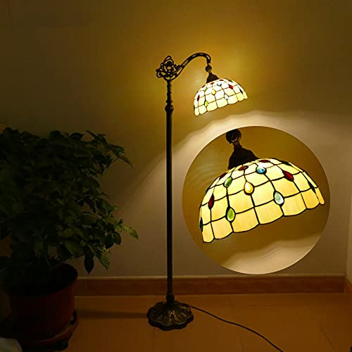MOLOURK Ø30cm Wohnzimmer Stehlampe Vintage, Büro Cafe Retro Stehleuchte Mit Schalter, Retro Standleuchte für Schlafzimmer E27 verstellbare Lampenschirm aus Buntglas Lampenfassung H165CM MAX40W