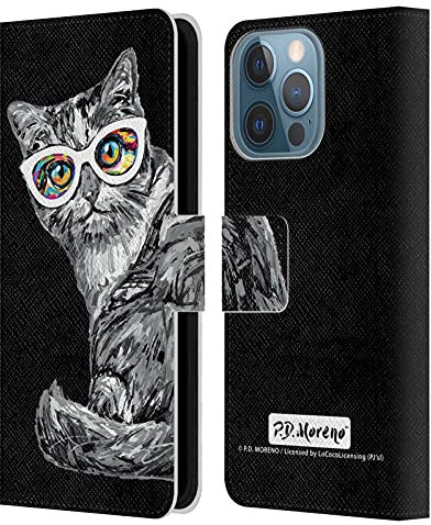 Head Case Designs Offizielle P.D. Moreno Kätzchen Starren Zurück Schwarze Und Weisse Katzen Leder-Wallet-Hülle Kompatibel mit Apple iPhone 13 Pro