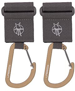 LÄSSIG Kinderwagenbefestigung (2 Stk.) Klettverschluss Karabiner Haken Karabinerhaken Kinderwagenhaken Einkaufshaken Metall/Stroller Hooks with Carabiner anthracite