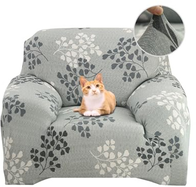 Jaotto Sofabezug 1 Sitzer Elastischer Stretch Spandex Sofa Überwürfe Sofahusse Antirutsch Waschbar Sofaschoner Couchbezug für Sofa mit Armlehne,Blätter-Stil