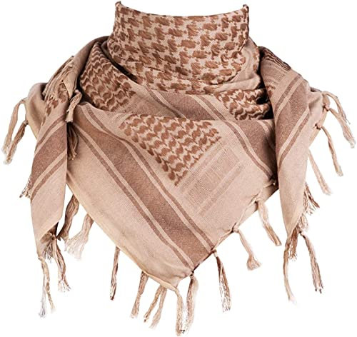 Großer Shemagh-Schal, arabischer Militär, taktischer Wüstenschal, Pali-Tuch 110 x 110 cm, 100% Baumwolle, für Männer und Frauen (khaki braun)
