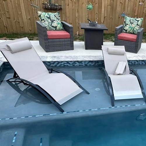 Purple LEAF A XXL - Juego de 2 Sillas Reclinables Largas de Jardín con Mesa, Baño de Sol, 5 Posiciones de Ajuste, para Tierra, Peluda, Jardín, Piscina, Beige