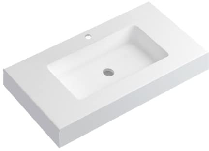 Lavabo con Faldón para Baño Solid Surface Suspendida Blanco Mate | Lavabo Suspendido Seno Centrado Fondo 46cm | Espesor 10cm | 120cm