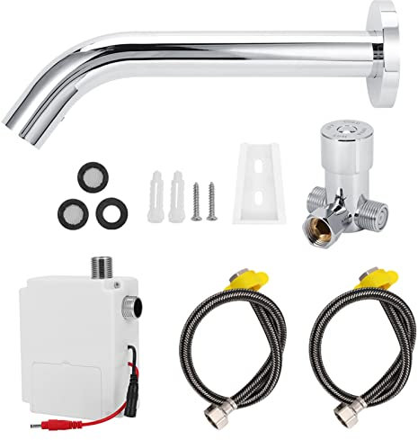 Sensor Wasserhahn, G1/2 Zoll Wandmontage Edelstahl, 5 15 Cm/2, 0 5, 9 Zoll Sensor Wasserhahn, Flexibel, Energiesparend für Zuhause, Badezimmer, Hotel, Krankenhaus, Schule, Öffentliche Orte (Silber)