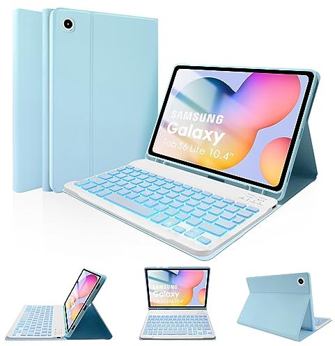 LAMA Backlit Samsung Galaxy S6 Lite Tablet Case with Keyboard &Built-in S Pen Holder for Tab S6 Lite 10.4“ 2020/2022(SM-P610/P615/P613/P619), Slim Smart S6 Lite Tablet Detachable Keyboard Case, Blue