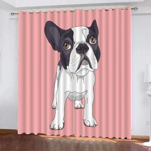 HABEAT 3D Französische Bulldogge Vorhänge Abdunkelnde mit ösen 2 Stücks Gardinen Blickdicht Verdunkelungs Lustiger Hund Kälteschutz Scheibengardinen für Junge Mädchen Schlafzimmer B 234 X H 183 cm