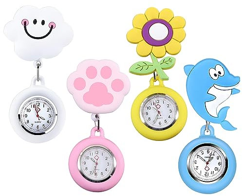 Begonia Krankenschwester Uhr Süß Krankenschwesteruhr Tragbar Einziehbar Taschenuhr mit Leuchtend PflegeuhrSilikon Hängeuhr für Krankenschwester Mädchen (Weiss-4)