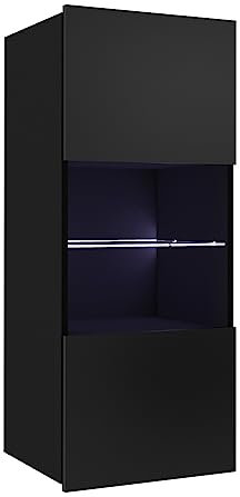 Lomadox Hängevitrine mit Glasboden und Glasrahmentür in schwarz Hochglanz, B/H/T ca. 45/117/32 cm