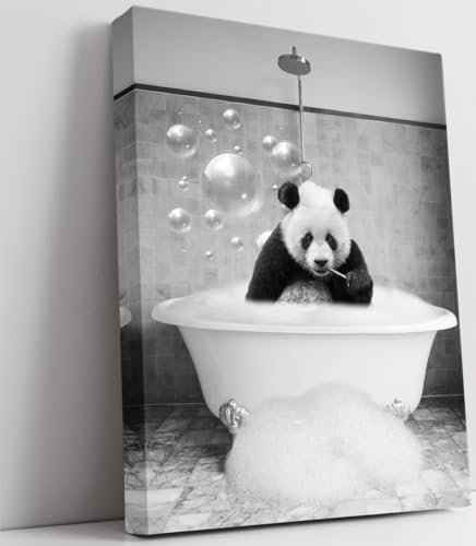 Biufo Leinwandbild, Motiv: Tier in Badewanne, Panda-Druck, Bild für Schlafzimmer, Badezimmer, Dekoration, 30,5 x 40,6 cm, Schwarz / Weiß