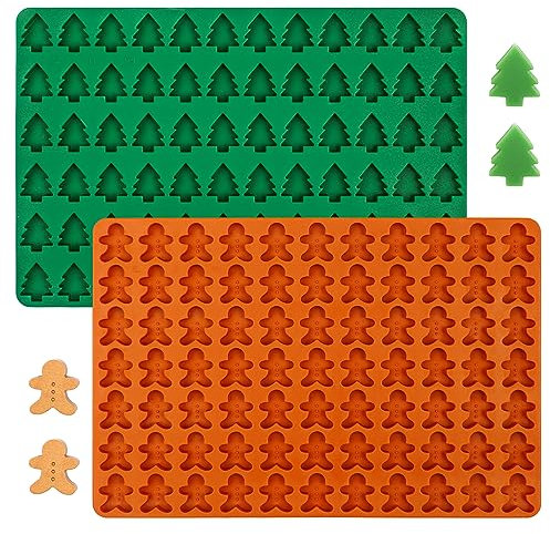 Webake Weihnachts-Silikonformen mit Mini-Weihnachtsbaum und Lebkuchenform, 77 Mulden, Weihnachtsfeiertagsformen für Schokolade, Süßigkeiten, Gummibaum, Gelee, Cupcake-Dekoration, Wachsschmelz (2