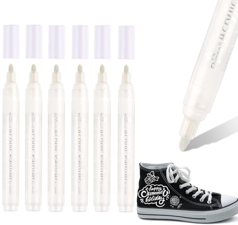 Moosono Permanent Marker Weiß 6 PCS Acrylstifte Weiß Wasserfester Mittlere Rundspitze 2-3 mm Stift zum Bemalen für Karton, Keramik Tassen, Glass Holz, Steine, Metall, Gummi