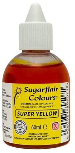 Sugarflair Colours Concentrated Liquid Color Yellow - Jaune - Colorant Alimentaire, Concentré Nourriture Dye pour Pâte à Sucre, Crème au Beurre, Glaçage, Macarons, Gâteaux - 60 ml
