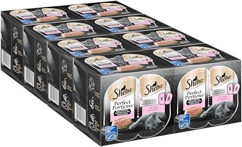 SHEBA Perfect PORTIONS Pastete für Katzen mit Lachs MSC-Zertifiziert 8 x 3 x (2 x 375g)