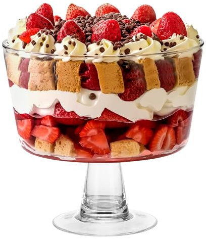 ELIXIR GLASSWARE Large Trifle Bowl Glass with Lid & Pedestal - Elegant Tableware Holiday Centerpiece - 100oz (3L) Capacity - Display Stand for Desserts Layered Salads Fruit Cakes