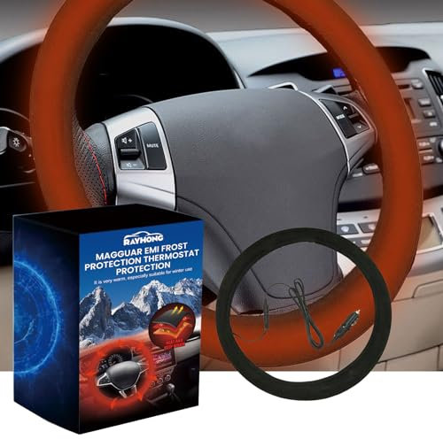 Heated Steering Wheel Cover – Hand Warming Steering Wheel Protector, Heats up Quickly - Fits Wheels 14.5-15.5 for Car Truck Van SUV (Black)