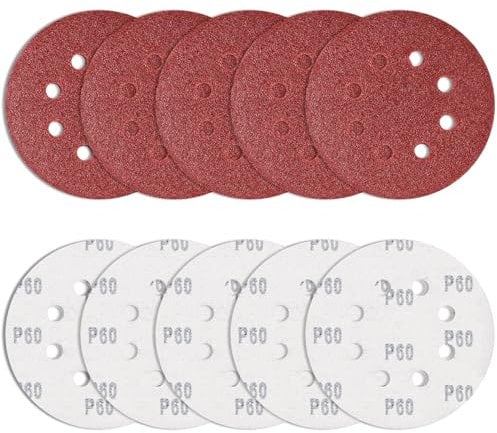 Bolatus 10 Pezzi di Carta vetrata 125 mm 60 Grana, Dischi abrasivi Rotondi, levigatrici orbitali a 8 Fori, per sbavare e levigare Punti di Saldatura