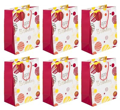 Clairefontaine 32484-2Cpack - Packung 6 Geschenktasche - Tüte Excellia, Format L (26,5x14x33 cm), 210g, geeignet für Geschenke, Happy Birthday rosa, 1 Pack