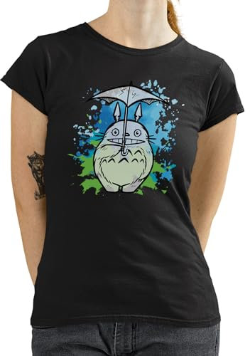T-Nerds - Watercolor Ghibliko Totoro - Damen T-Shirt 3XL - schwarz