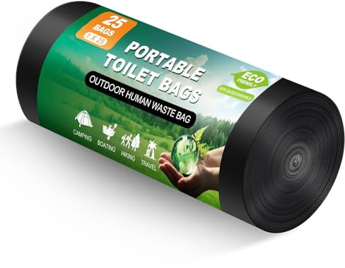 25 Portable Toilet Bags, Thick Biodegradable Camping Toilet Bags for Portable Potty, 8 Gal Compost Toilet Waste Potty Bag for 5 Gallon Bucket Seat Adults Outdoor, 1.1 Mil