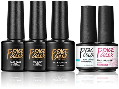 Peacecolor Base Coat y Top Coat y Matte 7ml,Deshidratador y Primer 8ml,Kit De Uñas,U-V LED Kit de Esmaltes de Uñas