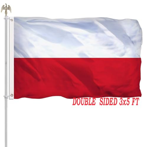 Polnische Flagge, 3 x 5 Polen, doppelseitig, lebendige Farben, Landesflagge, Banner, strapazierfähiges 210D-Nylontuch mit 2 Messingösen, 4 Reihen Stichreihen