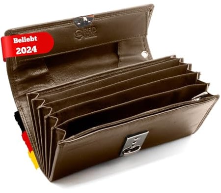 FLEXIBILITE Profi Kellner Geldbörse Profi Wasser Büffel [2025] Echt Leder RFID (18,5 x 9,5 x 4,5cm BxHxT) Geldbeutel Bedienungsgeldbeutel Taxi Portemonnaie Kellnerportemonnaie Braun